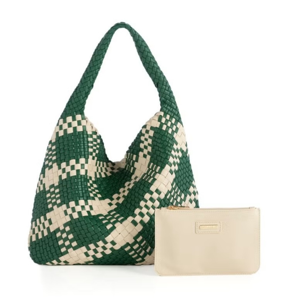 NWOT Shiraleah Blythe Plaid Hobo Woven Green and White Bag